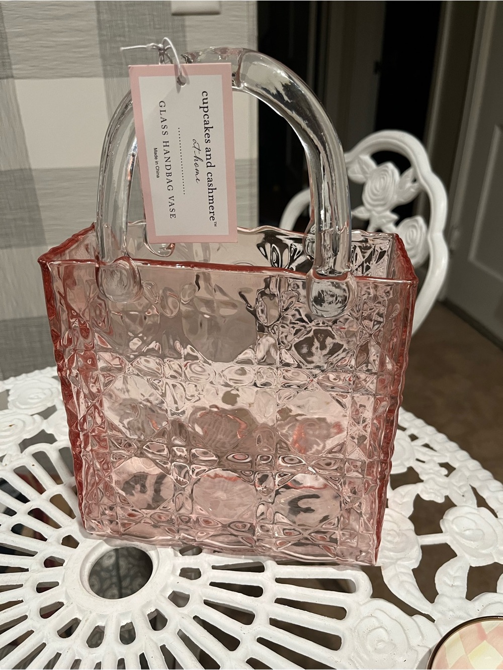 cupcakes & cashmere Blush Pink Textured Glass Handbag Vase